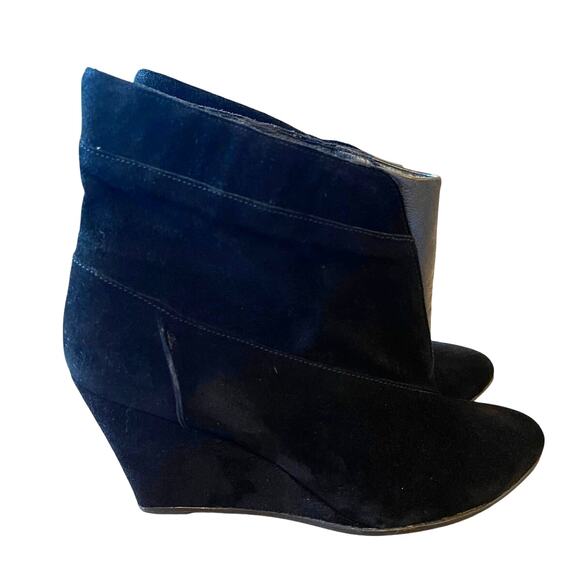 IRO 9 Suede Wedge Heel Leather Ankle Boots Slip On Almond Toe Booties Black 39 - Picture 5 of 9